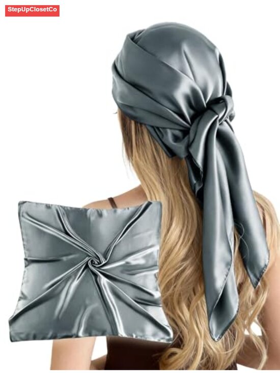 Accessories - Large Satin Square Scarf 35" Solid Color Silk Feel Wrap Headscarf for Women